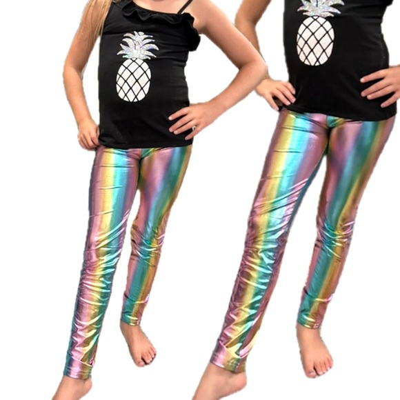 🌈🌈APPAMAN metallic rainbow shiny legging NWT- size 8/10-10/12 🌈🌈 - Picture 5 of 9